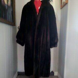 Vintage Adolph Schuman Brown Faux Fur Duster Minky Coat
